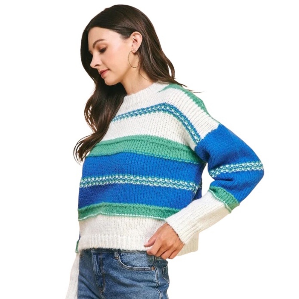 PINCH | NWT Stripe Crewneck Long Sleeve Oversized Sweater Blue Green White XXL